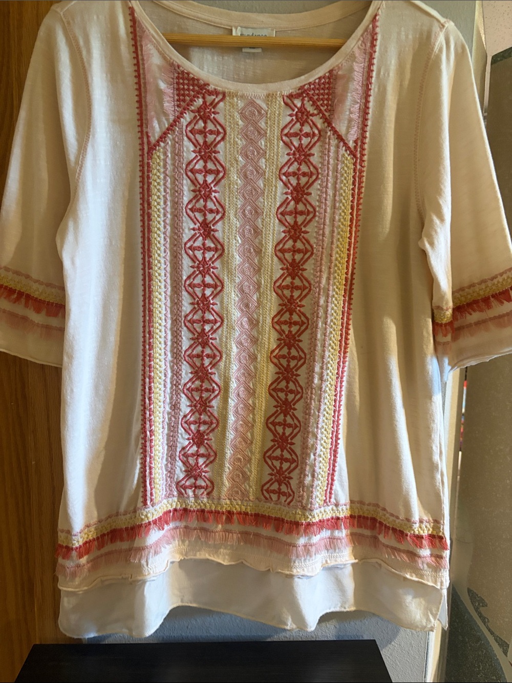 Sundance Cream Tunic with Pink & Coral Embroidery